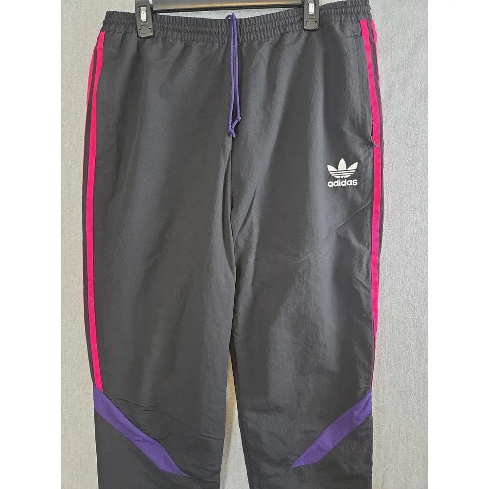 Adidas Originals Vintage Trefoil Track Pants Mens L Black Purple Pink Retro Y2K